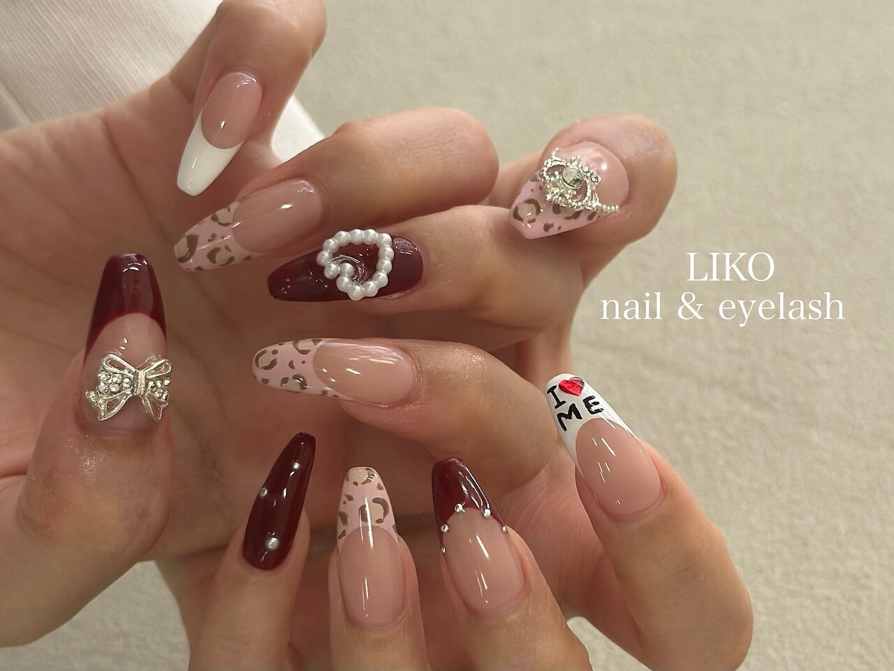 ネイルチップ オーダー ミラー フレンチ ボルドー フラッシュ リボン