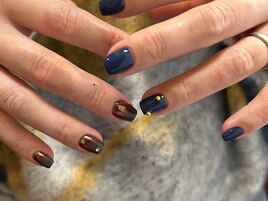 navy；brown / シンプル