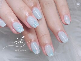 水色×ホログラムネイル