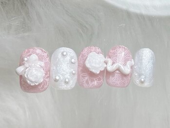 ネイルメゾン 渋谷店(NAIL MAISON)/レース薔薇リボンパール¥7500
