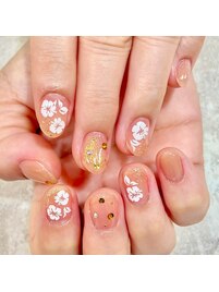 ハイビスカス/お花ネイル/透け感