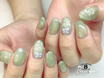 ネイルエイト 新百合ヶ丘(nail8)/霞草とリボンの春ネイル