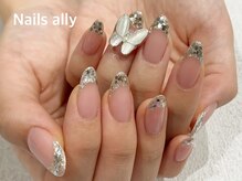 ネイルズアリー 立川店(Nails ally)/ガラスフレンチ×バタフライ×夏