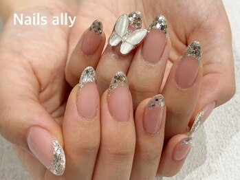 ネイルズアリー 立川店(Nails ally)/ガラスフレンチ×バタフライ×夏