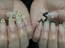 ネイルアヴァンス 京橋店(Nail AVANCE.)/ドットフレンチ×お花ネイル