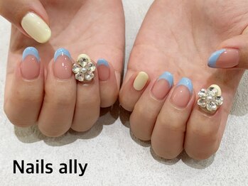 ネイルズアリー 立川店(Nails ally)/フレンチネイル×ビジュー×韓国