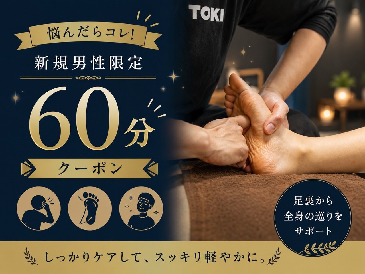 【迷ったらコレ！】男性限定　「本格足つぼ」 60分 \6000→\5000