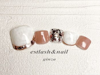 エストラッシュアンドネイル 銀座店(est lash&nail)/フットホワイトマーブルネイル