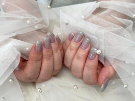 ラメ/くすみパープル/上品ネイル