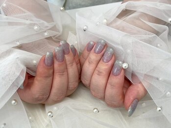 ラメ/くすみパープル/上品ネイル