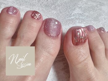ネイルセッション(nail session)/ピンクキラキラフットネイル