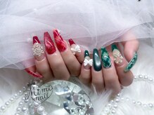 ミミネイル(Mimi nail)/赤×緑クリスマスネイル