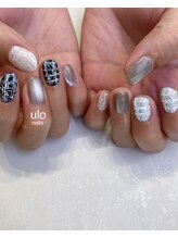 ウロネイルズ(ulo nails)/白と黒ざっくりツイードネイル