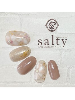 ネイルアンドアイラッシュサロン ソルティ 寺田町(salty)/ニュアンスフラワーネイル