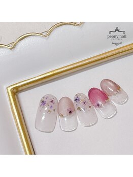 ピオニーネイル(peony nail)/ぶどう色の押し花ネイル