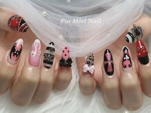 ピオミエルネイル 新宿(pio miel nail)/ブラック×ピンク量産ネイル