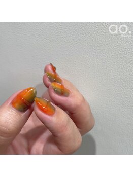 アオ 渋谷(ao.)/くすみオレンジネイル