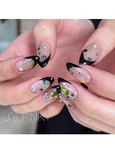 ネイルスペース ジェイズ ピンキー(NAIL SPACE J's PINKY)/黒フレンチ×ストーン