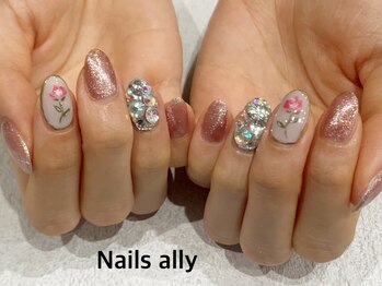 ネイルズアリー 立川店(Nails ally)/薔薇×ストーン×ギャラクシー