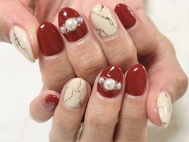 大粒パール×天然石ネイル