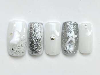 ジェミーネイル イケブクロ(Jemiy nail ikebukuro)/ホワイトシルバー￥9000
