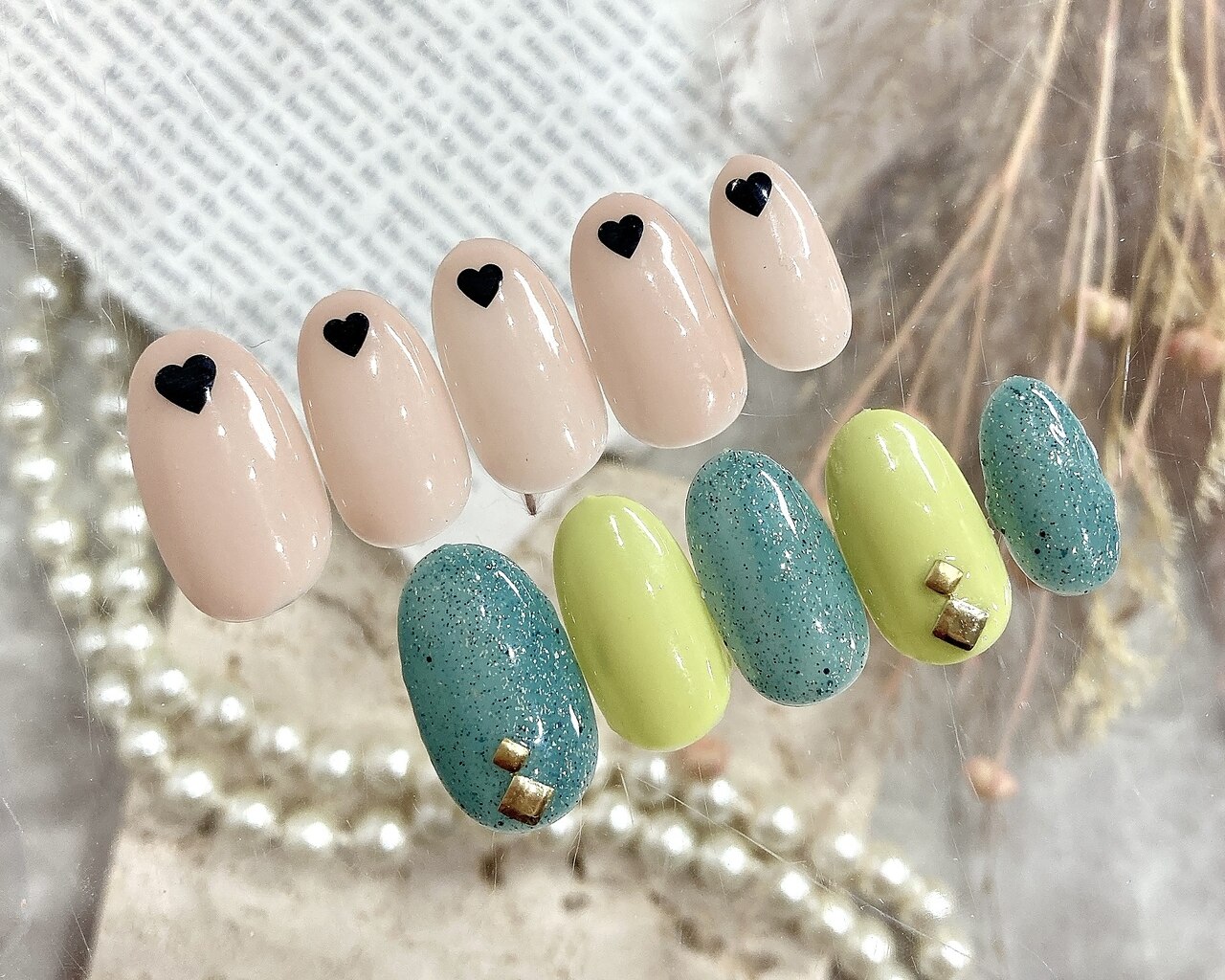 ネイルチップ‪‪❤︎‬グリーン マグネット 量産型地雷韓国ワンホン‬