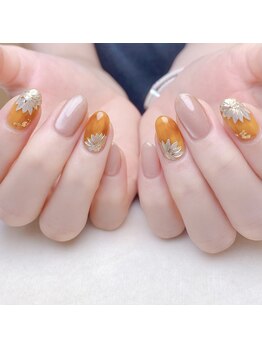 ピオニーネイル(peony nail)/べっ甲×ミラーひまわり