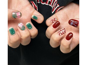 ネイルアンドアイラッシュスタジオ シュシュ(chouchou)/チューリップ・リボン・ぷっくり