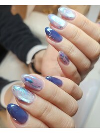【春ネイル】ネイビー&オーロラ