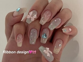 リディネイル(Lidy nail)/【Pink&Lightblue】リボンハート