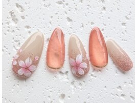 コーラル×桜ネイル