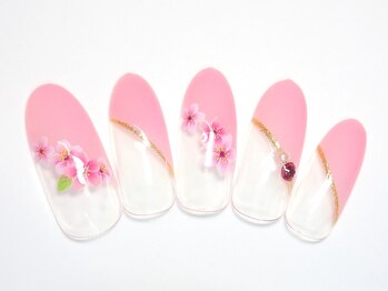 ワンネイル(ONE NAIL)/#春ネイル#桜#斜めフレンチ