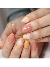 アイネイルズ(Ai nails)/オレンジピンクチェックネイル