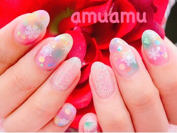 カラフル雪の結晶ネイル♪