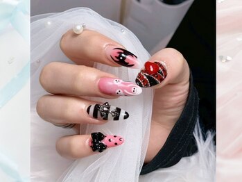 ブラック×ピンク量産ネイル