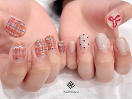 チェックネイル/リボンネイル