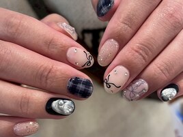 リボンネイル チェックネイル