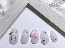 リボン/ストーン/ピンクネイル