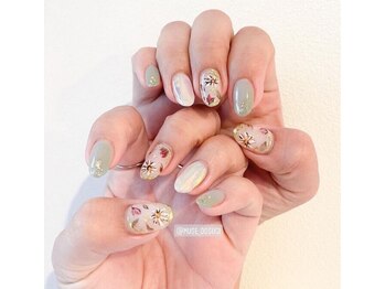ヘアアンドネイル ミューズ 新浦安店(HAIR&NAIL MUSE)/手描きフラワー/ミントグリーン