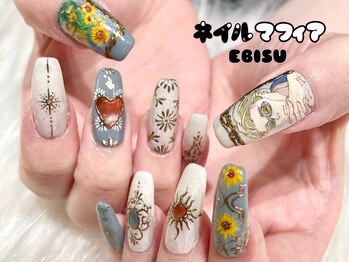 ネイルマフィア 恵比寿(NAIL MAFIA)/絵画ネイル/ひまわりネイル