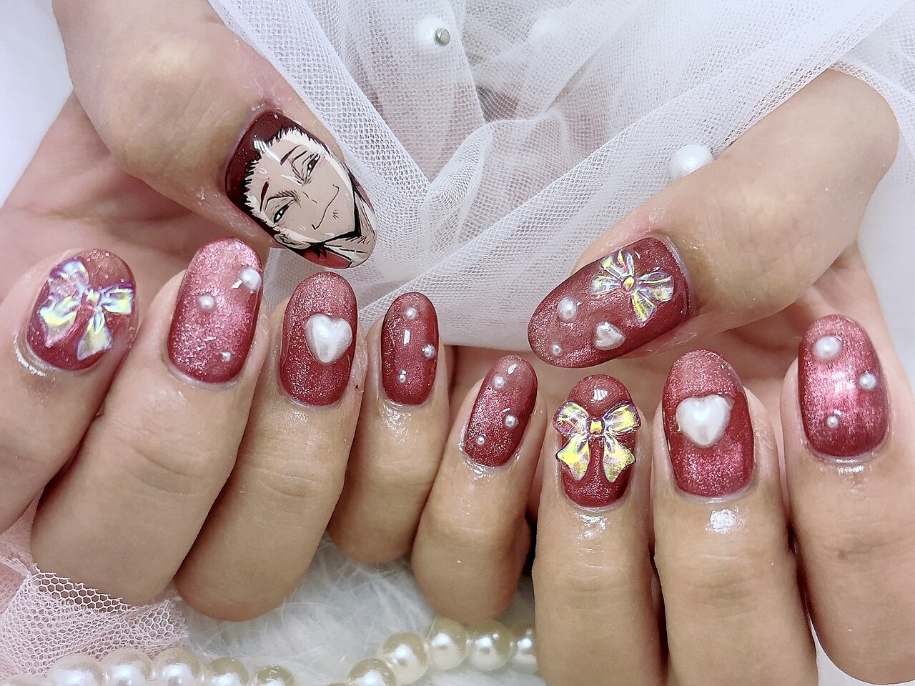 ネイルチップ地雷系 サブカル ゴテゴテネイル 痛ネイル ハートビジュー ブラック 紫146M☆地雷系サブカルゴシック3Dフラワーチェーンゴテゴテ痛ネイル