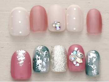 ノーネイル 町田(NO NAIL MACHIDA)の写真/OLさんに大人気！普段使いもOK♪【写真】新作1/3~ミルキースノードット×散らし銀箔ジュエル¥4990♪町田駅