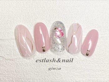 エストラッシュアンドネイル 銀座店(est lash&nail)/ピンク大理石風ネイル
