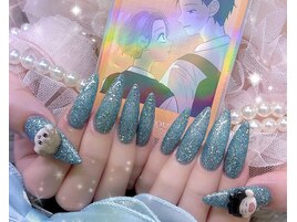 青ネイル 3Dパーツ 推しネイル