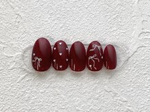 ペルルネイル(perle nail)/ボルドー×リボンハート