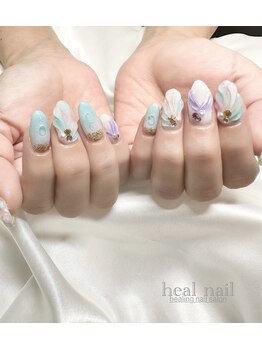 ヒールネイル(heal nail)/夏colorマーメイド×バブルnail.