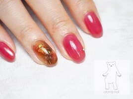クリアレッドとべっ甲ネイル