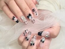 ジョアアンジェ 京橋店(joieange)/チェックネイル　ハート　黒