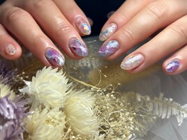 オーロラホロラメ×大理石ネイル