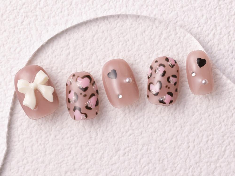 ネイルチップオーダー レオパードネイル 秋ネイル ピンクネイル 豹柄 ネイルチップオーダー レオパードネイル 秋ネイル ピンクネイル 豹柄